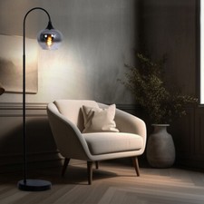 Lampe Sur Pied Bogen Lampe LED Rétro Verre Fumé Noir