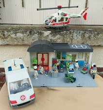 Playmobil lot hôpital transportable 5953 ambulance hélicoptère moto 13 perso