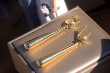 Boucles d'oreilles Doré Dormeuse Rond Serti CZ Goutte Long en Laiton Simple SC2