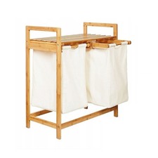 Panier à linge en bambou avec deux sacs à linge étagère de salle de bain...