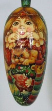 Exclusive Russian Christmas Ornament Hand Painted Tear Drop Shape Girl3 cat/Toys