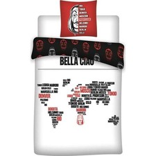 Parure lit Housse de couette réversible LA CASA DE PAPEL 140x200cm 100% Coton 