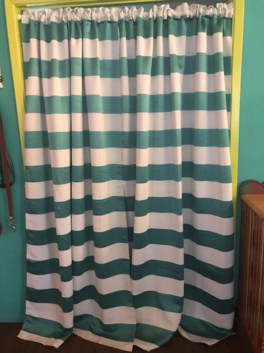 Deconovo white teal - teal, striped