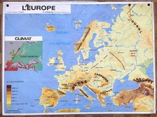 🌏 Ancienne carte scolaire MDI, 1988 - Europe physique, politique, CEE