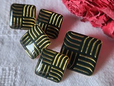 Lot 5 boutons vintage en métal noir inclusion carré pied 1,5 et 2 cm ref 3388