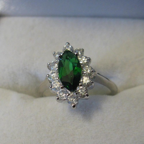 Bague rhodié t54 - oeil, vert