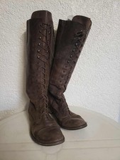 Charles David Regiment Lace-Up Riding Boots Women's 8.5 Distressed Brown Italy