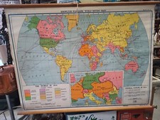 Grande carte scolaire murale vintage Géographie Monde - Europe 1914