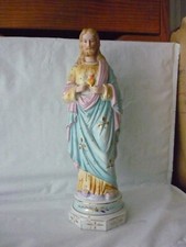 ANTIQUE BISQUE PORCELAIN HEART OF JESUS CHRIST STATUE FIGURINE higher 12 inches