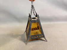 Ancien photophore en fer forgé lanterne à bougie vintage vitres orange déco Noel