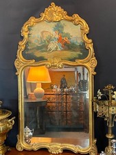 Miroir de cheminée trumeau bois doré tableau scène galante style Louis XV