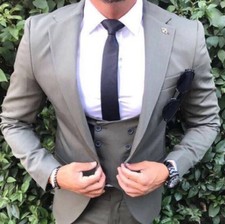 Designer Business Gris Costume pour Hommes Pantalon Gilet Cintré Coupe Slim 44