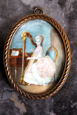 Ancienne Miniature sur ivoire ovale Comtesse de Folleville signée encadrée