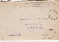 Enveloppe FRANCHISE MILITAIRE de LONGUYON a CHENAY en 1938