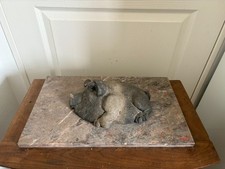 Ancien Sculpture Terre Cuite Béton Signé LOU RAKIN 1980 Cochon Animal