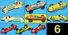 6 Jouets En Tôle De Course Formule 1 Racer Huki W. Allemagne DDR 1940-70