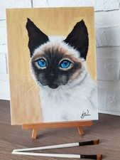 Chat siamois Peinture à l'huile originale Pet Art chat yeux bleus oil...