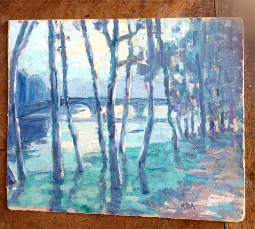 Huile ancienne paysagedouble - ancienne,