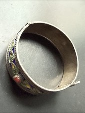 Ancien Bracelet Gourmette En Argent Massif Silver Maille Jonc art deco ethnique 