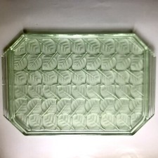 Superbe Plateau de service Art Déco en verre Vert  motifs en reliefs début XXe