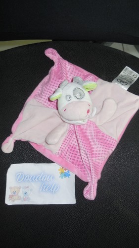 Doudou plat vache rose pois - doudou,