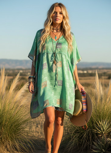 Green boho kaftan made from - green,