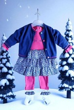 ABSORBA - NEW - ENSEMBLE 5P BÉBÉ FILLE MOTIF LIBERTY, VOLANTS & TÊTE DE CHAT 3M