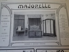 MAJORELLE chambre coucher Art Nouveau NANCY publicité papier l'ILLUSTRATION 1909