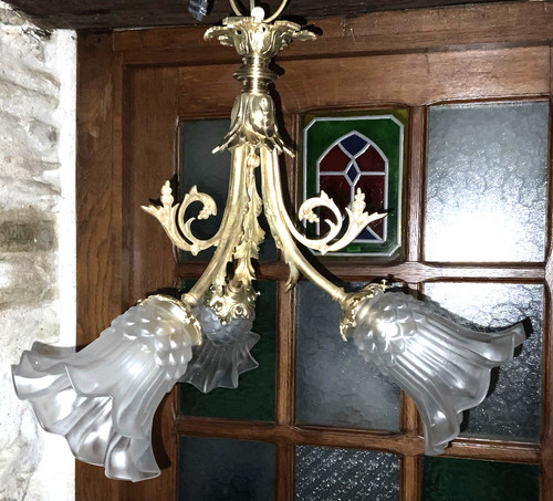 Ancien beau lustre bronze - beau, en