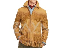 Veste de cowboy originale à franges en cuir véritable daim pour hommes de...