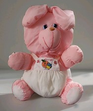 ?? Puffalump BIKIN Vintage - Peluche Ours Rose 42 cm - Années 80 Tablier Brodé