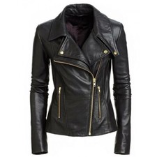 Veste En Cuir Noir Pour Femme