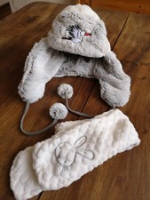 Chapka en fourrure blanc cassé + écharpe, 18-24 mois