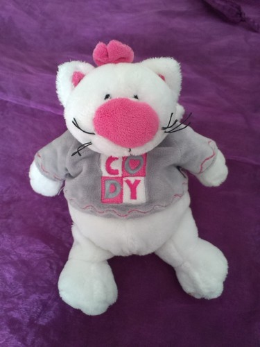 Doudou chat blanc pull gris - chat,