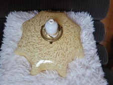 LUSTRE ABAT-JOUR OPALINE JAUNE MONTE ET BAISSE SUSPENSION LUMINAIRE VINTAGE 