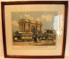 Gravure de Tramways anglais à chevaux, encadrée, 32cm x 36,3cm