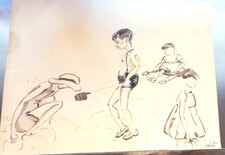 JEANINE MOSIN (XXème siècle) SCENE DE PLAGE signée cachet d'atelier