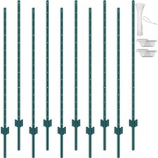 VEVOR Lot de 10 Poteaux de Clôture en Métal Piquets Robustes Jardin 152,4cm Vert