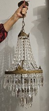 LUSTRE MONTGOLFIERE Style Empire Pampilles cristal Laiton  Luminaire 1 feu