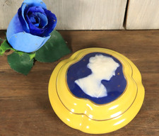 Ancien Boîte à Bijoux en Porcelaine de Limoges Jaune Bleu de Four Pâte sur Pâte