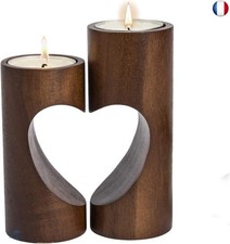 ChasBete Chandelier Bougeoir Bois, Photophore Coeur Mignon, Porte Bougie pour