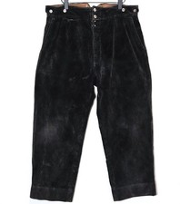 French 1940s Buckle Back Black Thick Corduroy Work Chore Pants LE CABLE W37