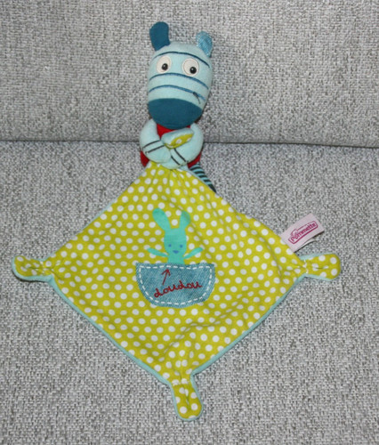 Pommette doudou zebre - zebre, bleu