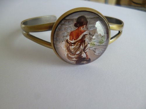 Bracelet jonc cabochon - bracelet, or