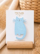 Broche chat  pailletée bleu