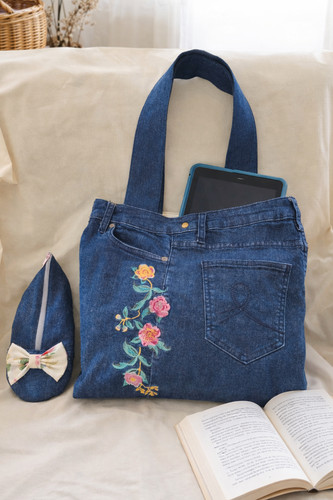 Sac cabas jean recyclé - 🌺sac, en