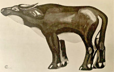 Tableau ancien estampe Art Deco Gaston Chopard buffle daim laque