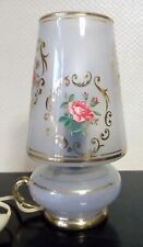 Lampe d'appoint en opaline déco, roses et dorures, vintage TBE