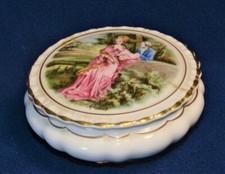 Rare Vintage Coalport Porcelaine Fine Angleterre Femme En Rose Robe Rond Boîte