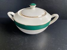 Sucrier Digoin Sarreguemines liseré vert émeraude en porcelaine